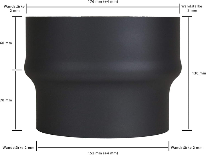 LANZZAS Ofenrohr Erweiterung von 150 mm auf 180 mm, Farbe: schwarz-metallic, (im Durchmesser Ø 150 m