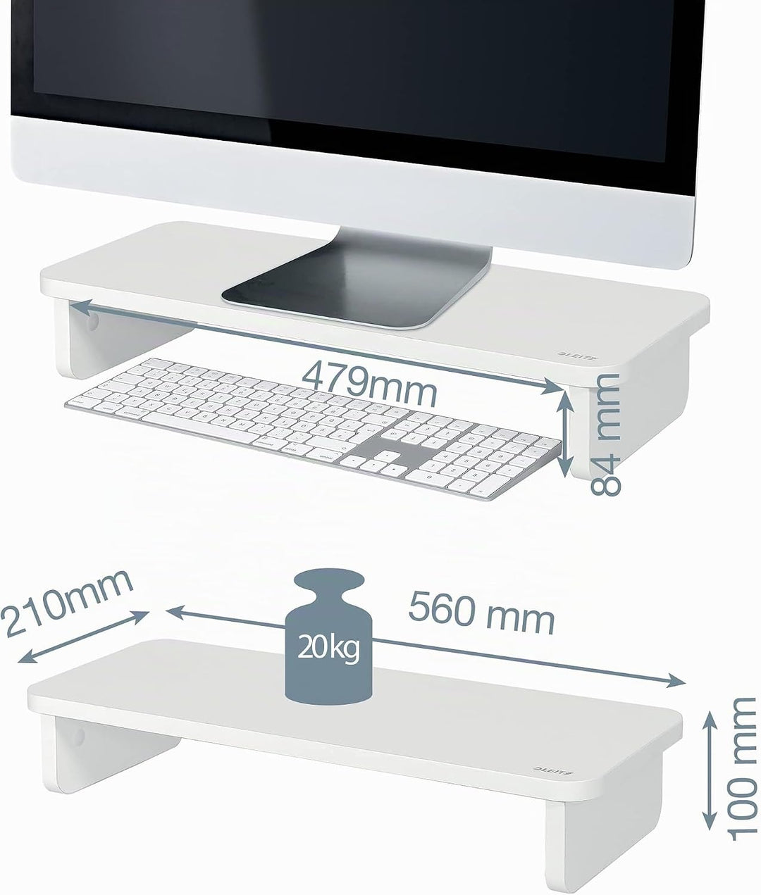 Leitz Monitorständer für Desktop &amp; Laptop, Ergonomischer Aufsatz, für 24 Zoll Monitore bis 20 kg, Mi