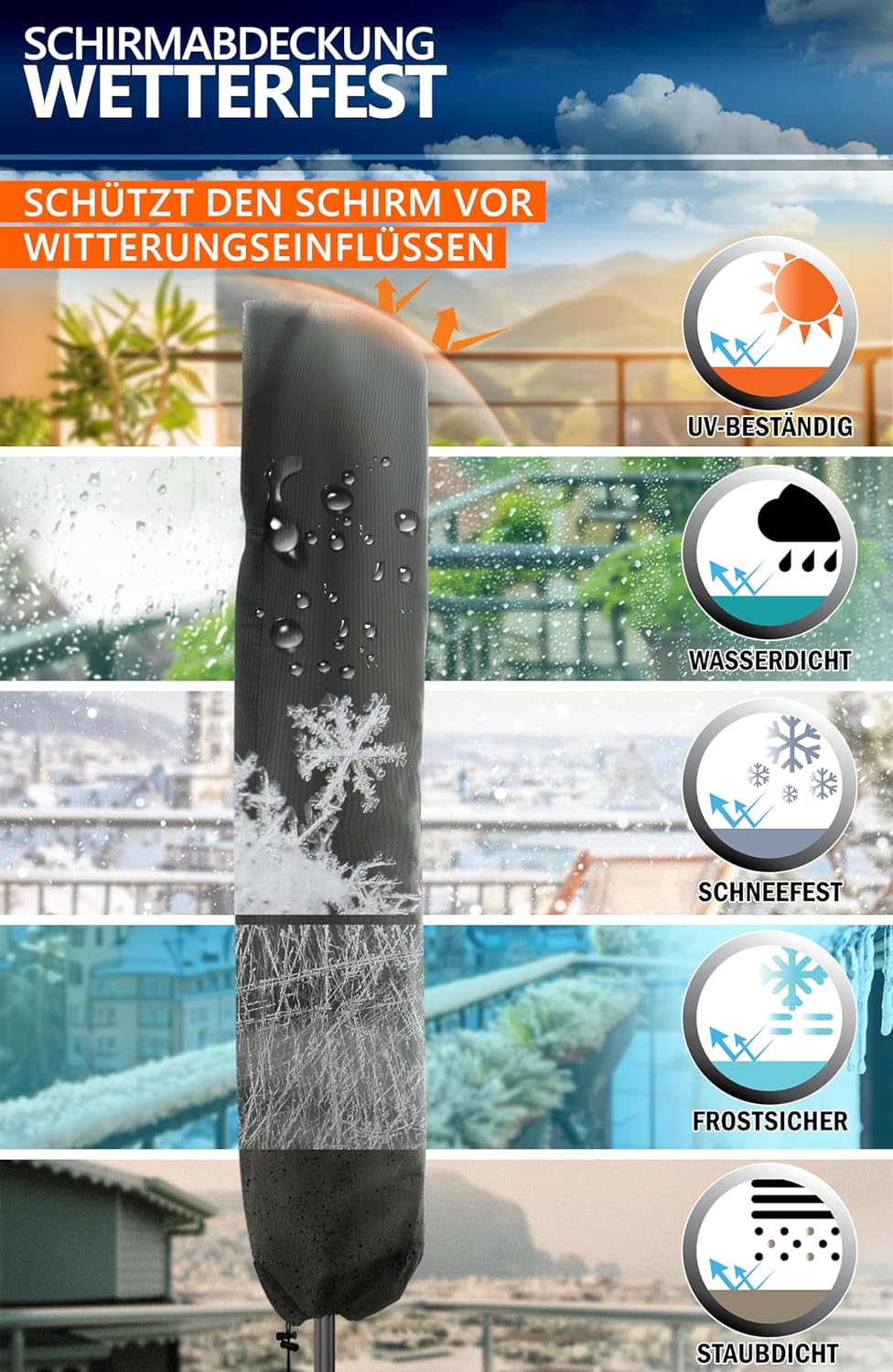4smile Sonnenschirm Schutzhülle - für runde Schirme bis Ø 300cm, eckige bis 250x150cm- Sonnenschirmh