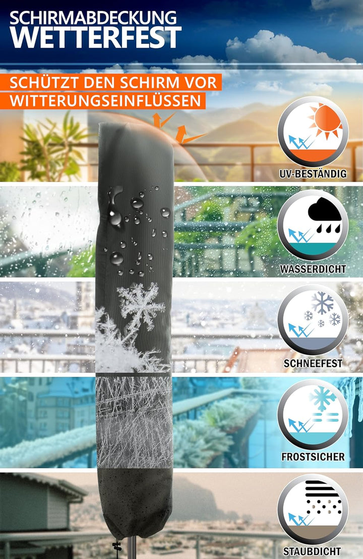 4smile Sonnenschirm Schutzhülle - für runde Schirme bis Ø 300cm, eckige bis 250x150cm- Sonnenschirmh