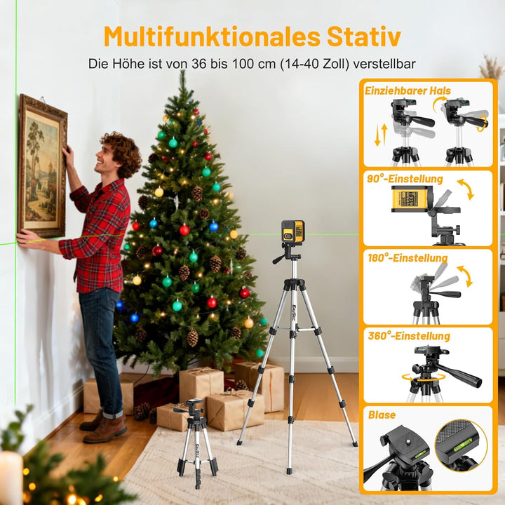 Laser Wasserwaage mit 1m Stativ, 50m Pulsmodus SAVSEC Kreuzlinienlaser Selbstnivellierend, Vertikale