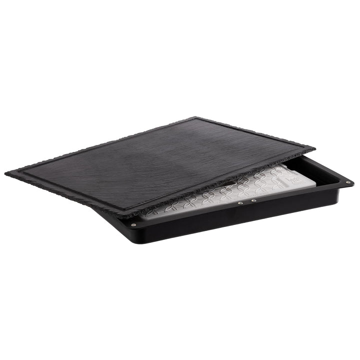 APS 11645 Kühlplatte SLATE, 3-teilig, Naturschieferplatte mit Behälter und 1x Kühlakku, 58,0 x 38,0