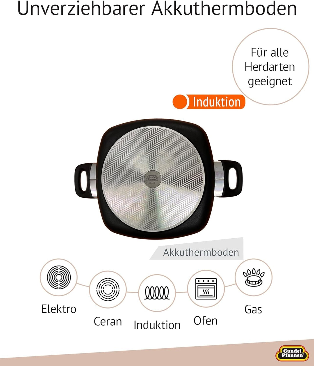 Original Gundel GUSS-QUADRAT-KASSEROLLE INDUKTION, 28 x 28 cm, Höhe 7 cm, Viereckpfanne, backofenfes