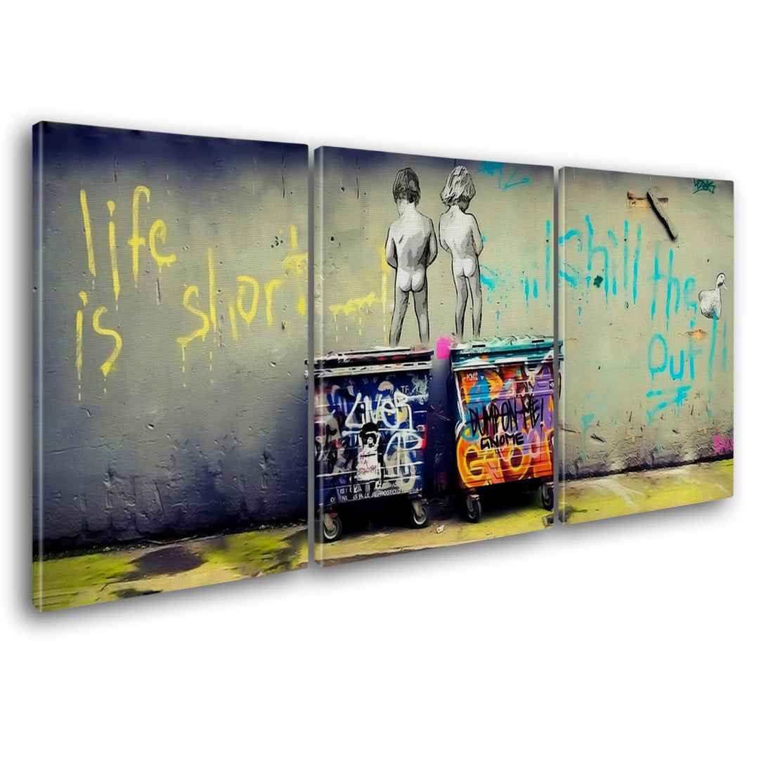 Giallobus - Grosse Gemälde im XXL-Format - Banksy - Strassenkunst - Kinder pinkeln - Leinwand - 218x