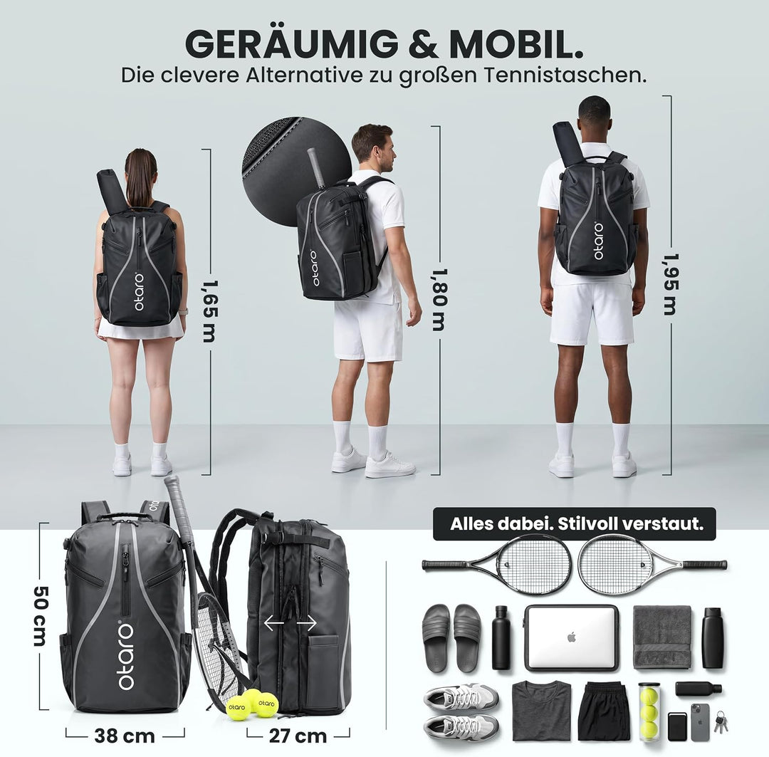 Otaro Tennisrucksack mit Schuhfach (Für 2 Tennisschläger) Inkl. Separierten Schuhfach &amp; Schlägerschu