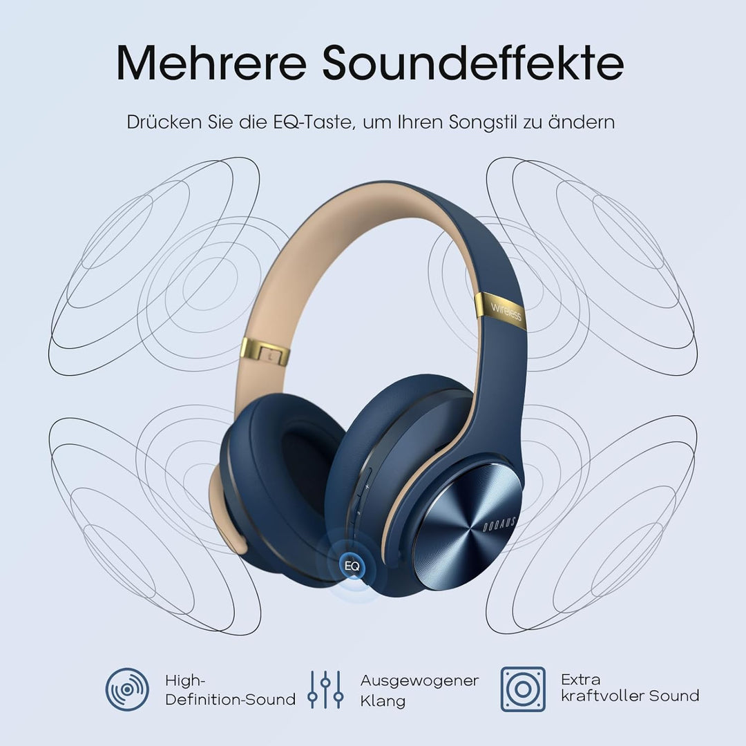 DOQAUS Bluetooth Kopfhörer Over Ear, Bis zu 90 Std Kabellose Kopfhörer mit 3 EQ-Modi, HiFi Stereo Fa