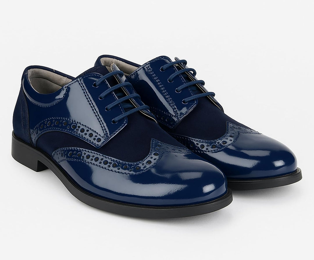 SIRRI Jungen Wildleder Lackschuhe Schnürschuhe Brogue formelle Hochzeitsschuhe 24 EU Marineblau, 24