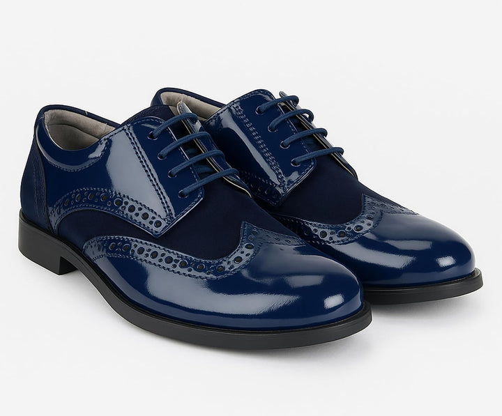 SIRRI Jungen Wildleder Lackschuhe Schnürschuhe Brogue formelle Hochzeitsschuhe 24 EU Marineblau, 24