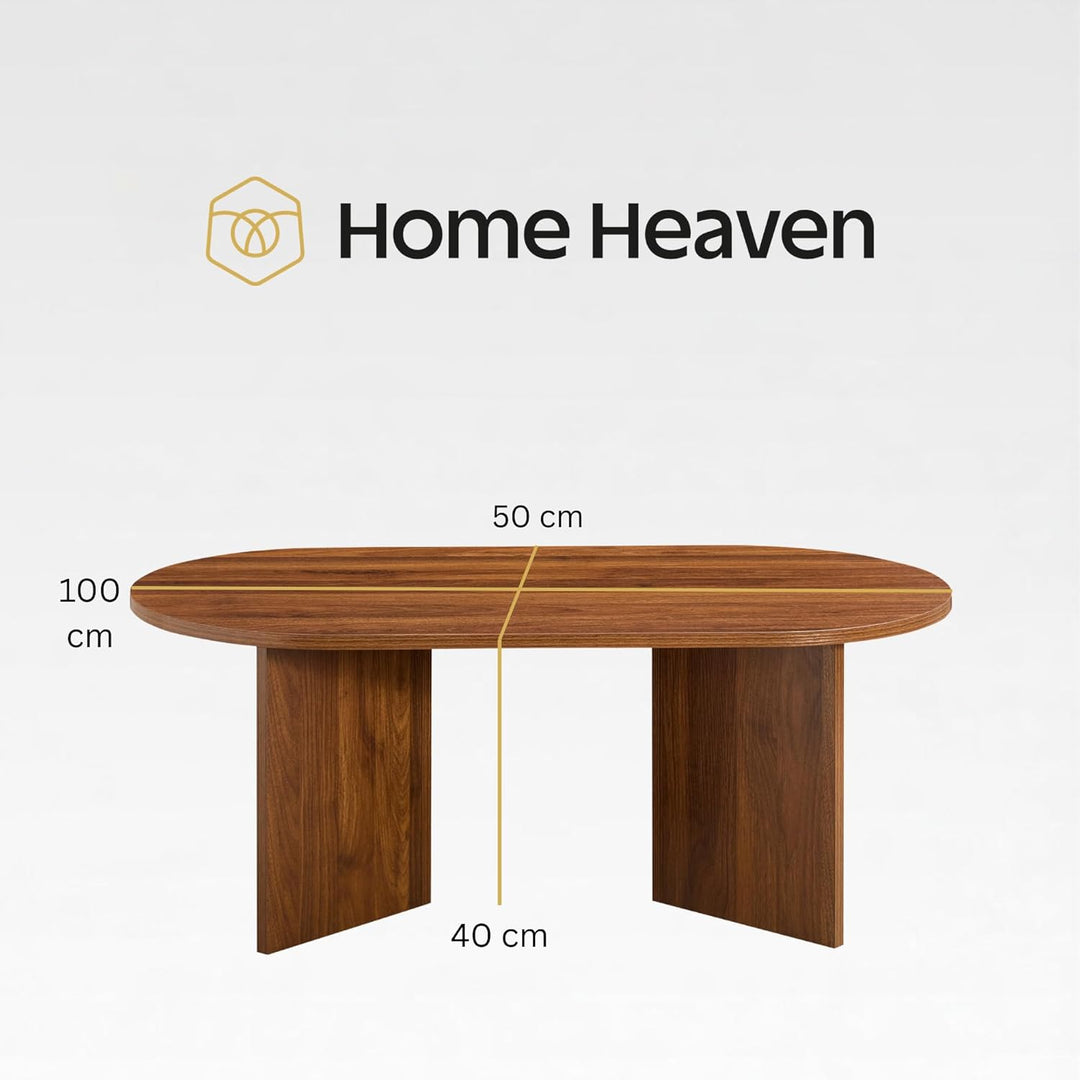 Couchtisch Oval Rund Braun Holz – 100 x 50 x 40 cm (L x B x H), Braun