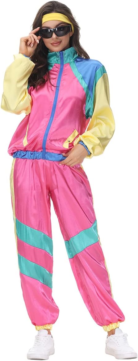 FYMNSI Herren Damen 70er 80er Jahre Outfit Trainingsanzug Jogginganzug Faschingskostüm Halloween Mot