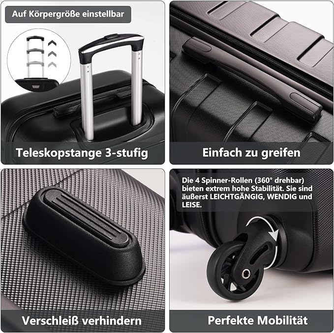 COOLIFE Hartschalen-Koffer Trolley Rollkoffer Reisekoffer ardschale Boardcase Handgepäck mit TSA-Sch