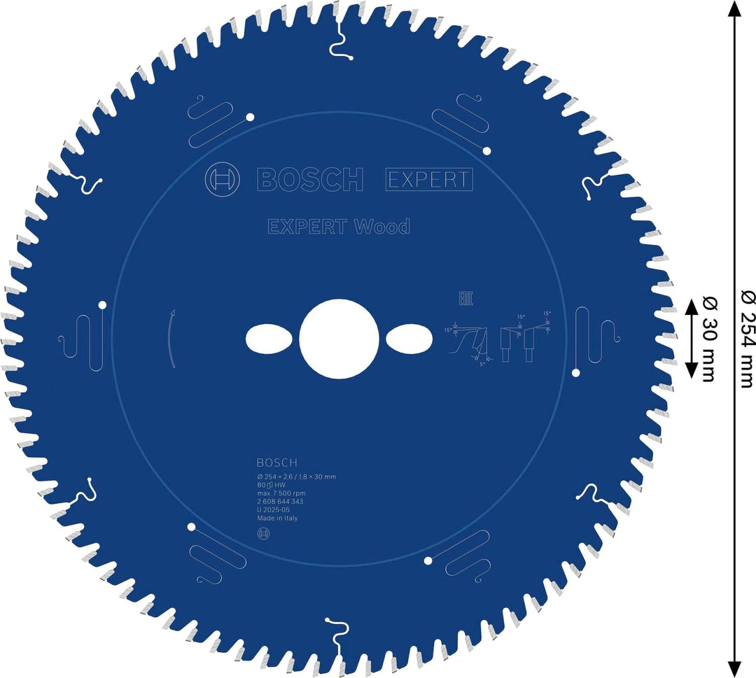 Bosch Professional 1x Kreissägeblatt Expert for Wood (Holz, Sägeblatt Ø 254 x 30 x 2,6 mm, Zähne 80,