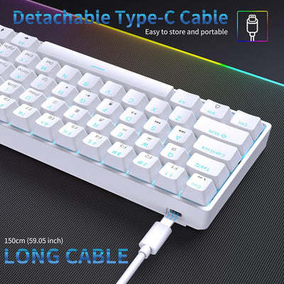 Dierya DK61se Gaming Tastatur,60% Prozent Mechanische Tastatur mit Blue Clicky Switch,Ultra-Compact