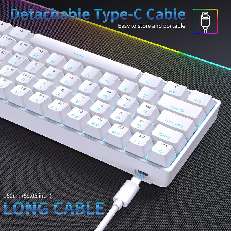 Dierya DK61se Gaming Tastatur,60% Prozent Mechanische Tastatur mit Blue Clicky Switch,Ultra-Compact