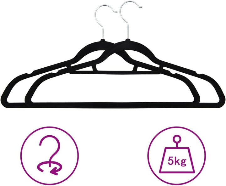 INLIFE 50 STK. Kleiderbügel-Set Anti-Rutsch Schwarz Samt,4.38kg,289921 Schwarz 50 STK., Schwarz 50 S