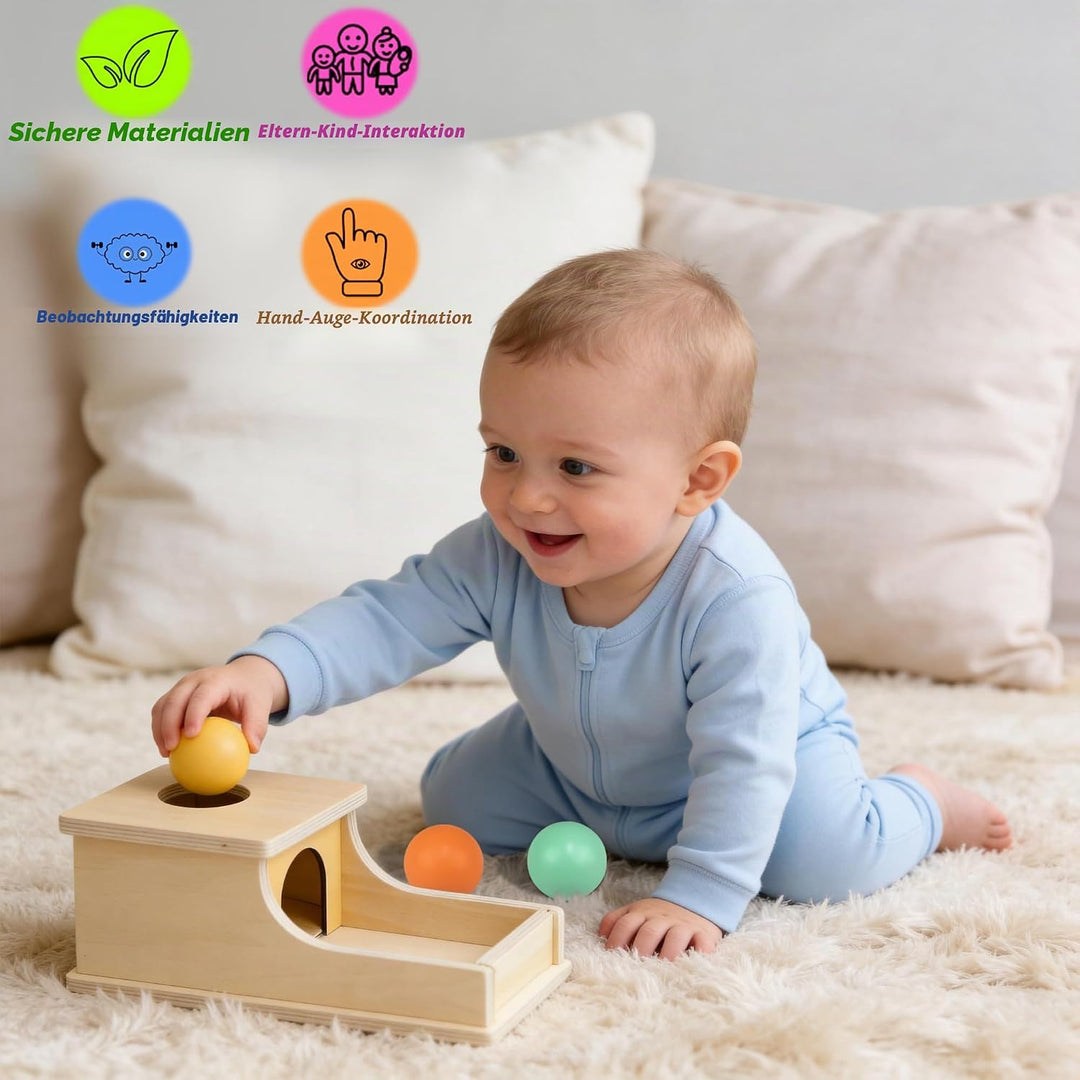 Montessori Spielzeug ab 1 Jahr, Montessori Object Permanence Box, Objektpermanenz Box für Baby 12-18