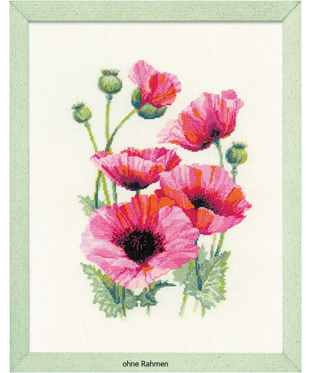 Riolis 1775 Kreuzstichpackung rosa Mohnblumen, Zählmuster Kreuzstich-Set, Baumwolle, mehrfarbig, 253