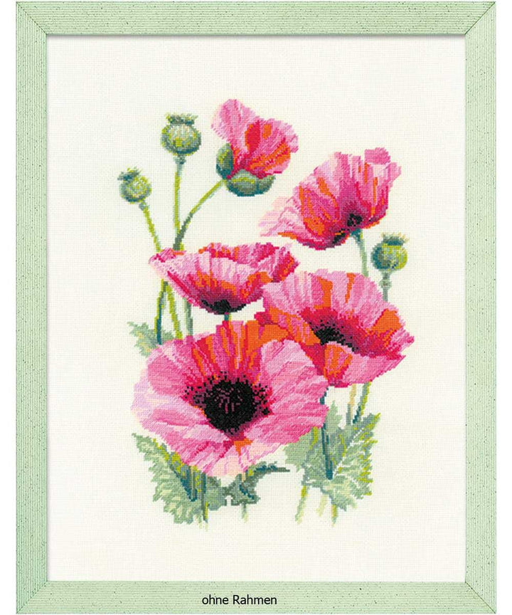 Riolis 1775 Kreuzstichpackung rosa Mohnblumen, Zählmuster Kreuzstich-Set, Baumwolle, mehrfarbig, 253