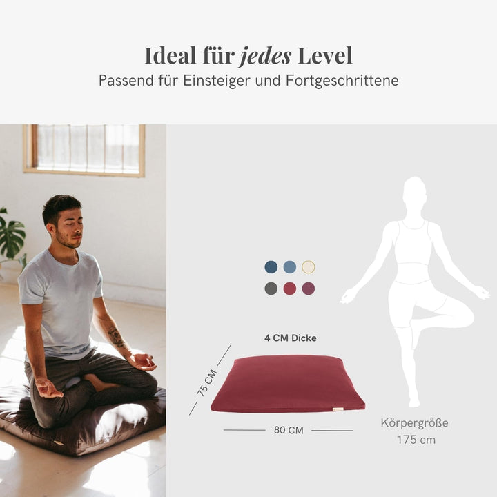 Lotuscrafts Meditationsmatte Zabuton Deluxe - Extra Dick - Meditationskissen Unterlage für entspannt