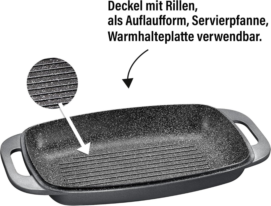 STONELINE Bräter Induktion 43 x 26 cm, 7,8 L, Bräter mit Deckel backofengeeignet, Deckel als Auflauf