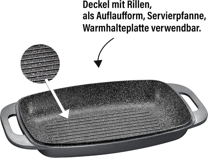 STONELINE Bräter Induktion 43 x 26 cm, 7,8 L, Bräter mit Deckel backofengeeignet, Deckel als Auflauf