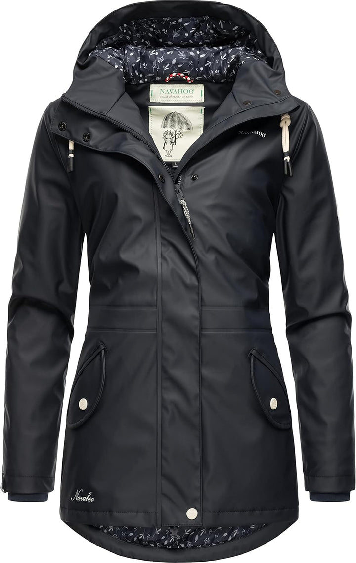 Navahoo Damen Übergangsjacke Regenmantel wasserdicht lang warm gefüttert mit Kapuze Oceans Heart XS-