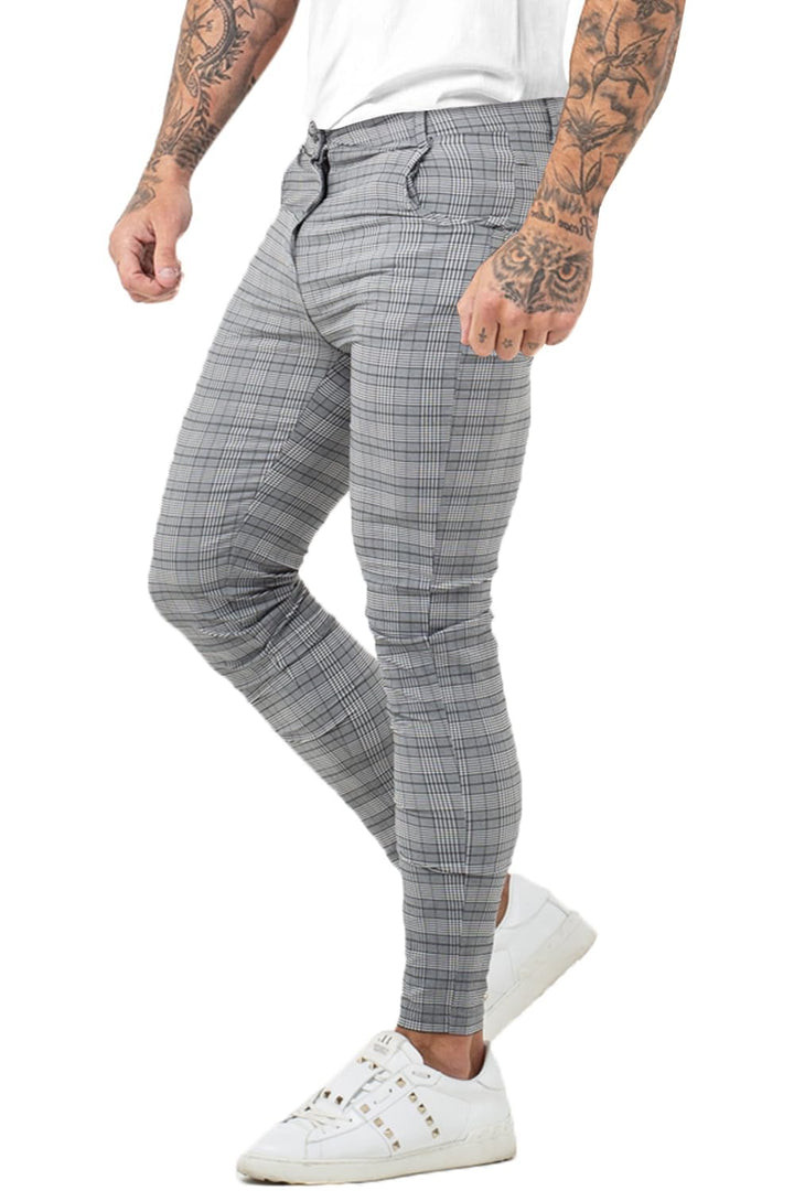GINGTTO Herren Chino Hose Skinny Stretch Chinohose Karo Slim fit Stoffhose Check Tapered Casual Pant