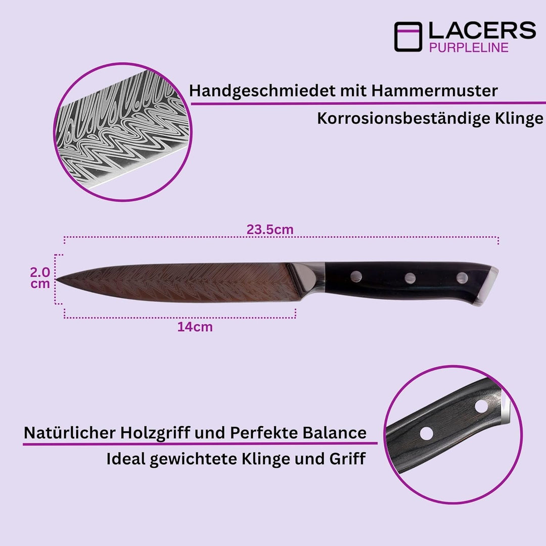 Lacers PurpleLine Messer Set 3-teilig – Allzweckmesser 5" aus rostfreiem Edelstahl 7Cr17 – Küchenmes
