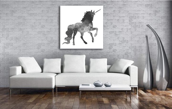 deyoli Galaxie-Einhorn Format: 70x70 Effekt: Schwarz&Weiss als Leinwandbild, Motiv fertig gerahmt au