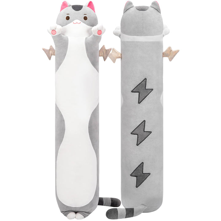 Mewaii Langes Katzen-Plüsch-Kawaii-Körperkissen, 50 cm Graue Katze, Kuscheltiere, weiche Plüschtiere
