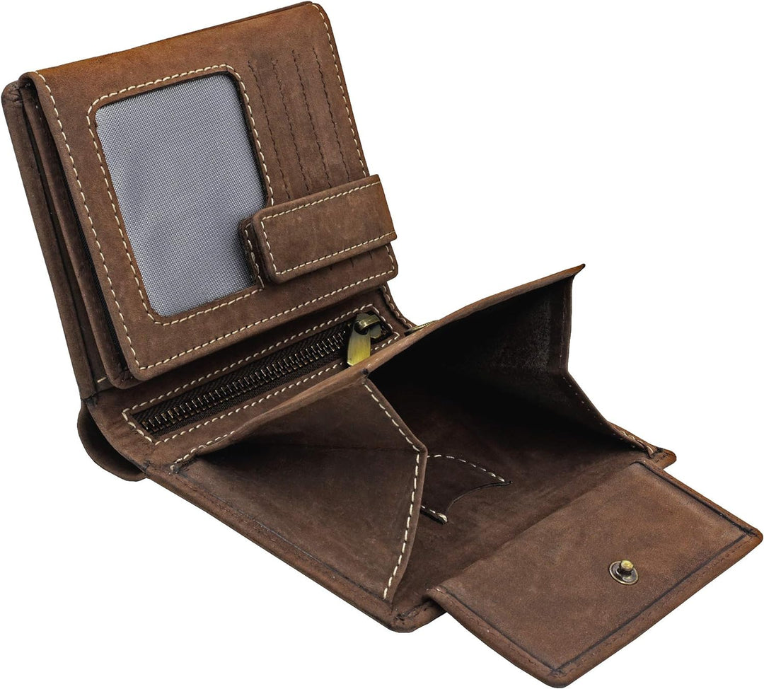 Fa.Volmer ® Leder Geldbörse Herren mit RFID-Schutz - weiches Wildleder, helle Nähte - 12 Fächer für