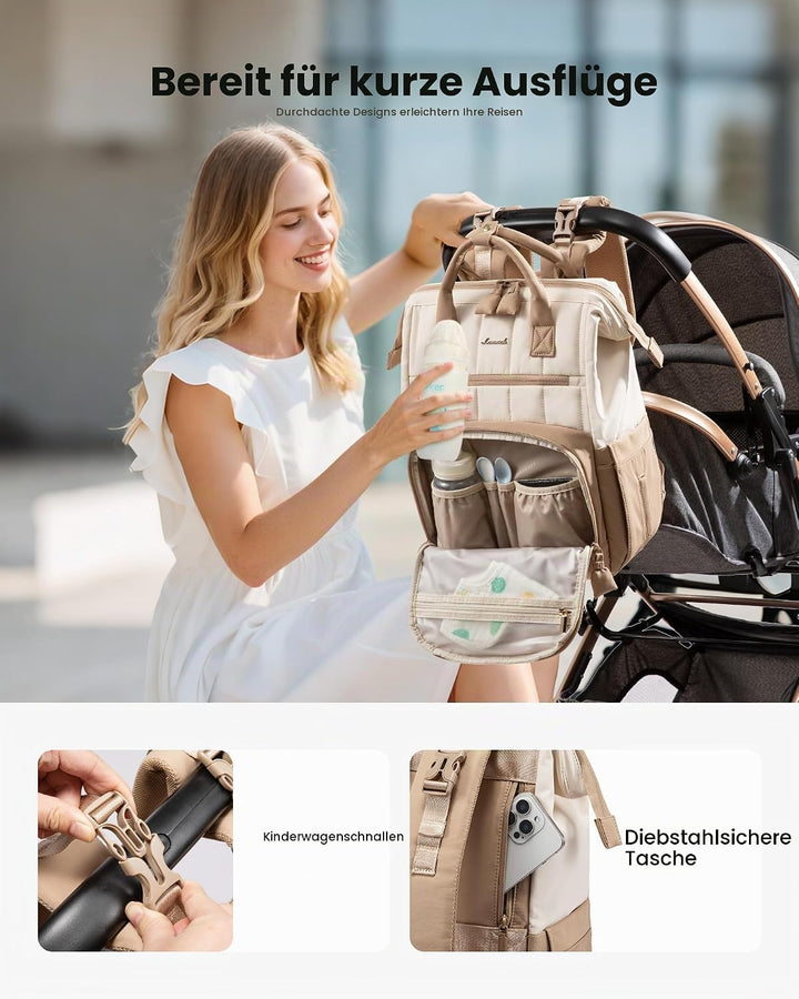 LOVEVOOK Wickelrucksack Gross Baby Wickeltasche Rucksack M Blau-beige, M Blau-beige
