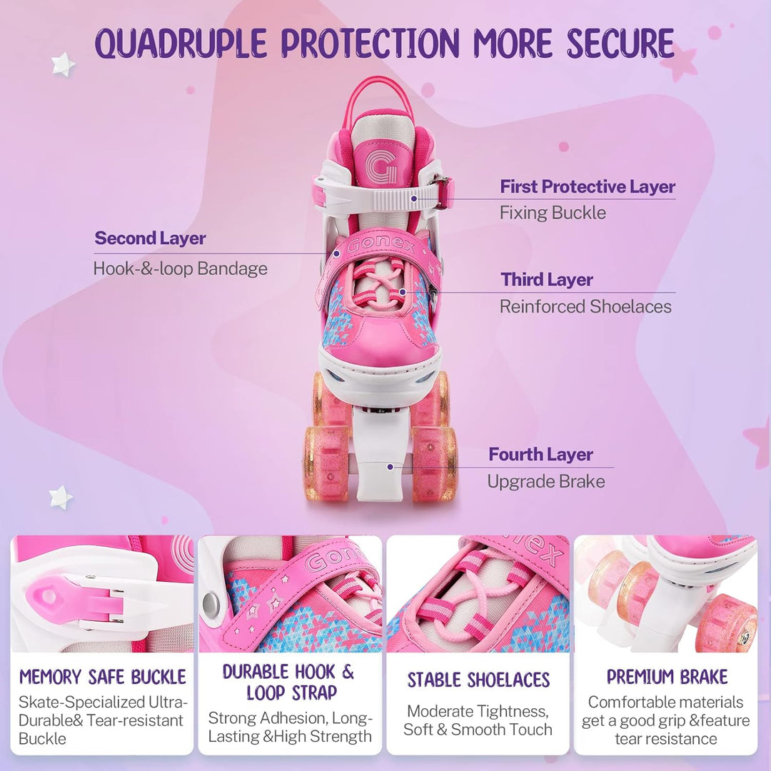 Gonex Verstellbar Rollschuhe, Leuchtenden Rädern Roller Skates für Mädchen Jungen Kinder Erwachsene