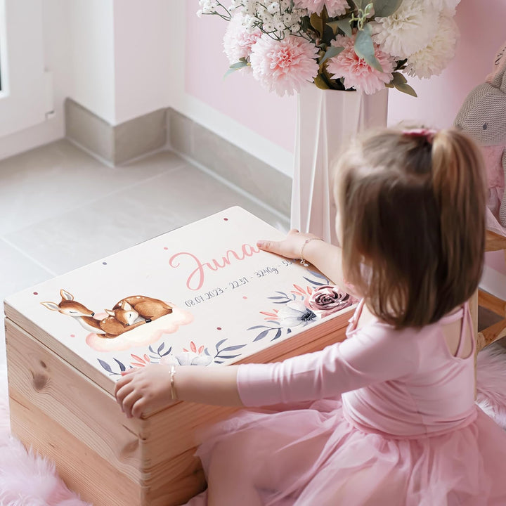 KIDSMOOD - Erinnerungsbox Baby, personalisierte Holzkiste mit Deckel, Ideal zur Aufbewahrung von Eri