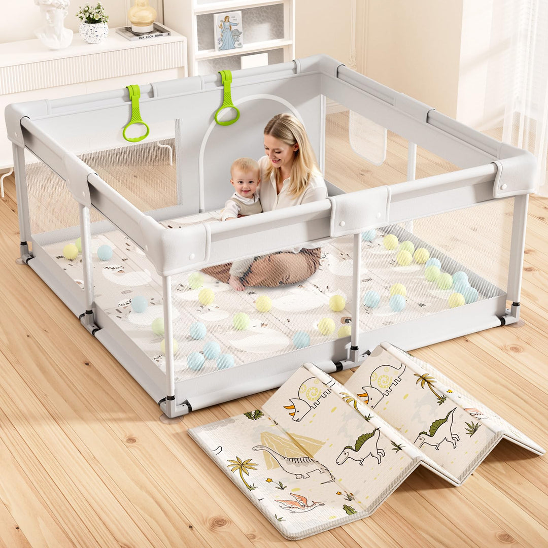 Laufstall Baby mit Matratze, 120x120 Kleines Laufgitter Baby mit Matte, Laufstall für Apartment, Lau