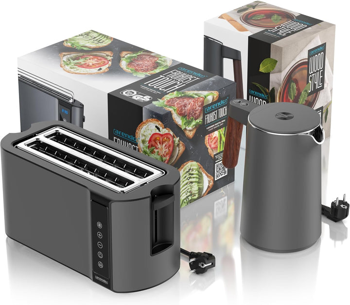 Arendo - Wasserkocher Toaster SET - Edelstahl - Wasserkocher mit Temrpatureinstellung - 45-100 Grad