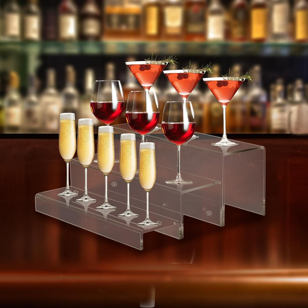 Liquor Bottles, 3-Tier Acrylic Liquor Display Stand, Liquor Bottle Riser Shelf, Wine Bottle Display
