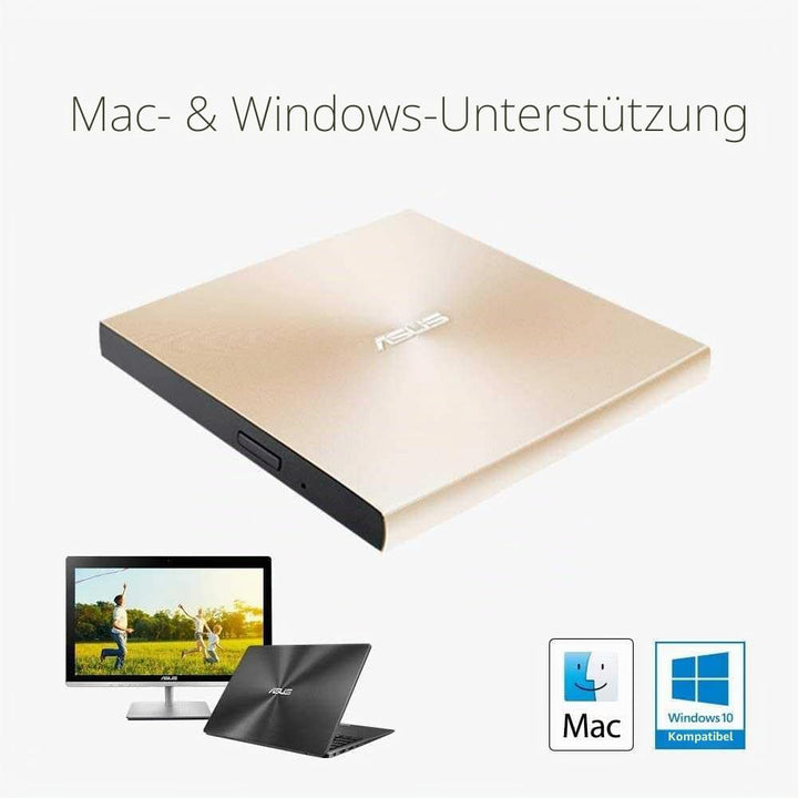 ASUS ZenDrive U9M Schwarz – USB 2.0/USB-C Slim Externer DVD-Brenner Optische Disc 8X Speed Re-Writer