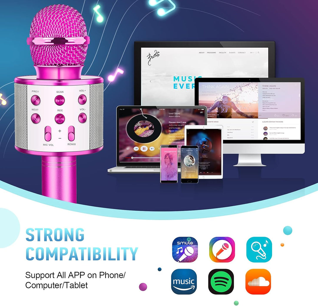 Karaoke Mikrofon Geschenke Mädchen 4-12 Jahre, Bluetooth Mikrofon Kinder Spielzeug ab 3-12 Jahre Spi