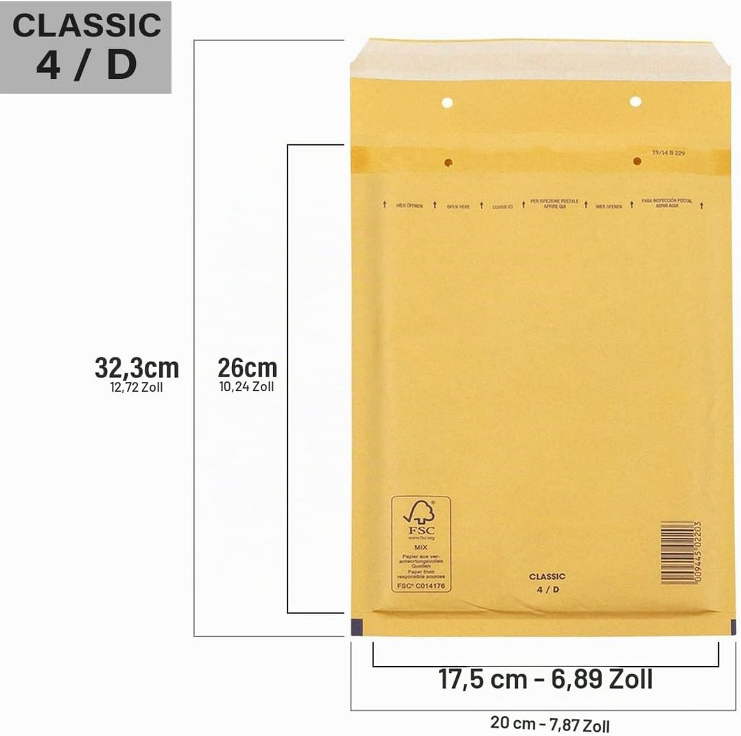 50 Luftpolster Versandtaschen haftklebend 4/D - geeignet für DIN A5 und DIN C5 – Recycling 180 x 265