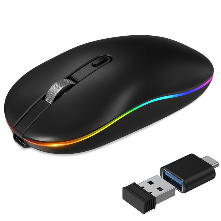 RaceGT Maus Kabellos Aufladbar, 2,4GHz LED Funkmaus USB-A & Typ-C Empfänger Silent 3 Verstellbare DP