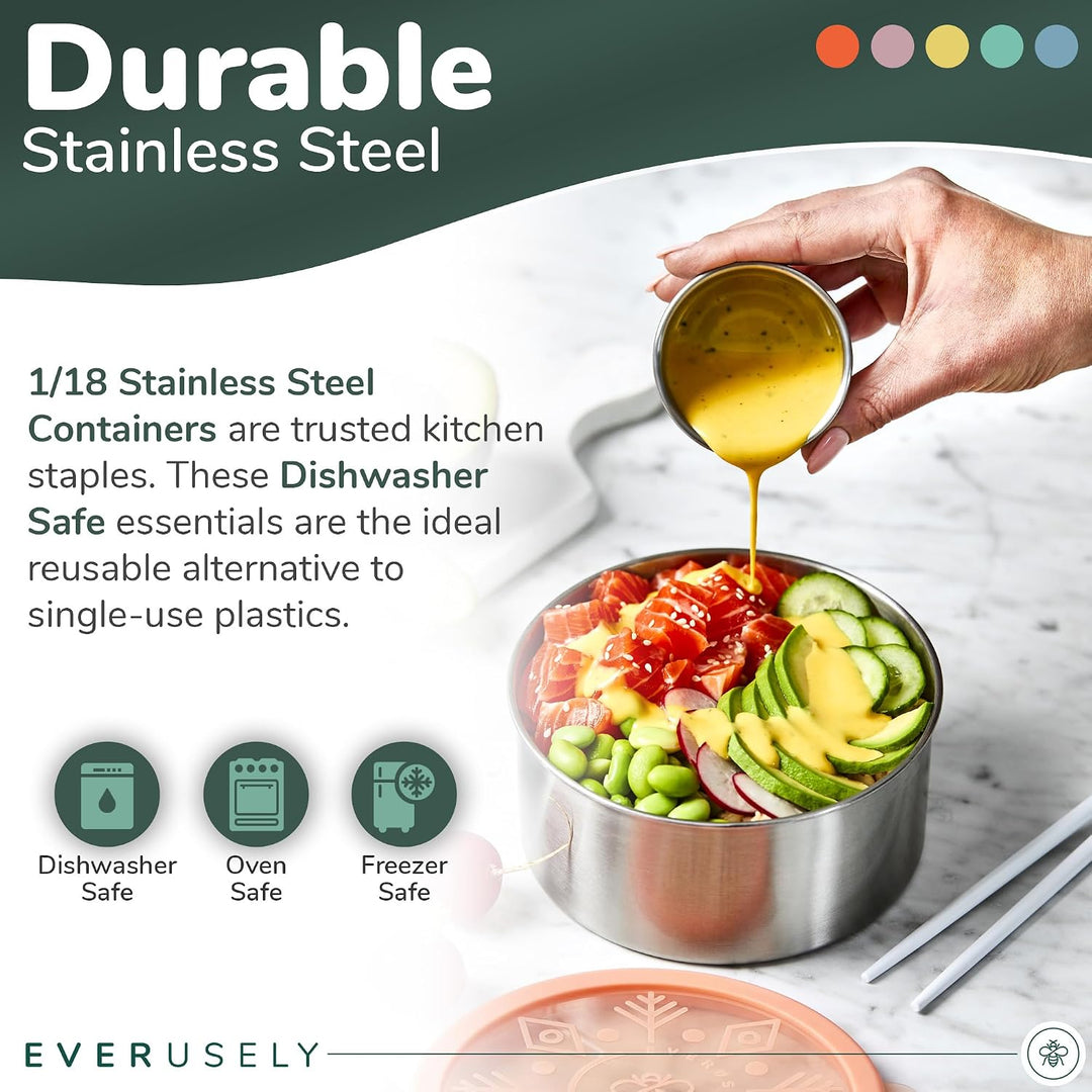 Everusely – Brotdose aus rostfreiem Stahl, auslaufsicher, mit Deckel – 5er-Set, Sorbet-Kollektion –