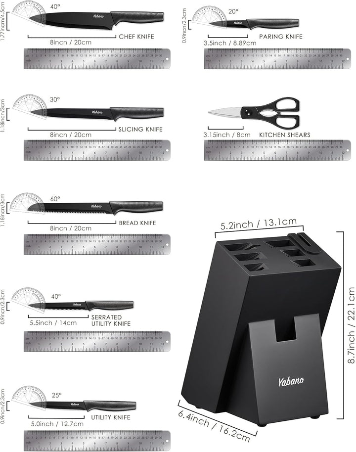 Yabano Messerblock Set, 8-teilig Küchenmesserset mit eingebautem Messerschärfer, Scharfe Edelstahl K