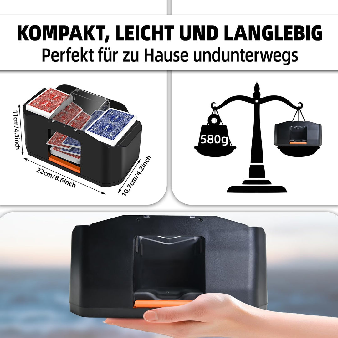 Automatischer Kartenmischer – Geräuscharmer &amp; Wiederaufladbar (2000 mAh) – Mischt 2 Kartensätze – Au