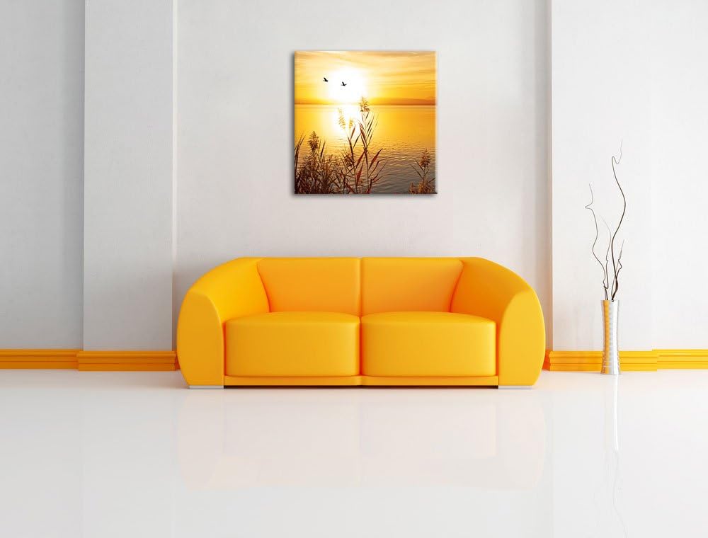 Sonnenuntergang am See, Format: 70x70 auf Leinwand, XXL riesige Bilder fertig gerahmt mit Keilrahmen