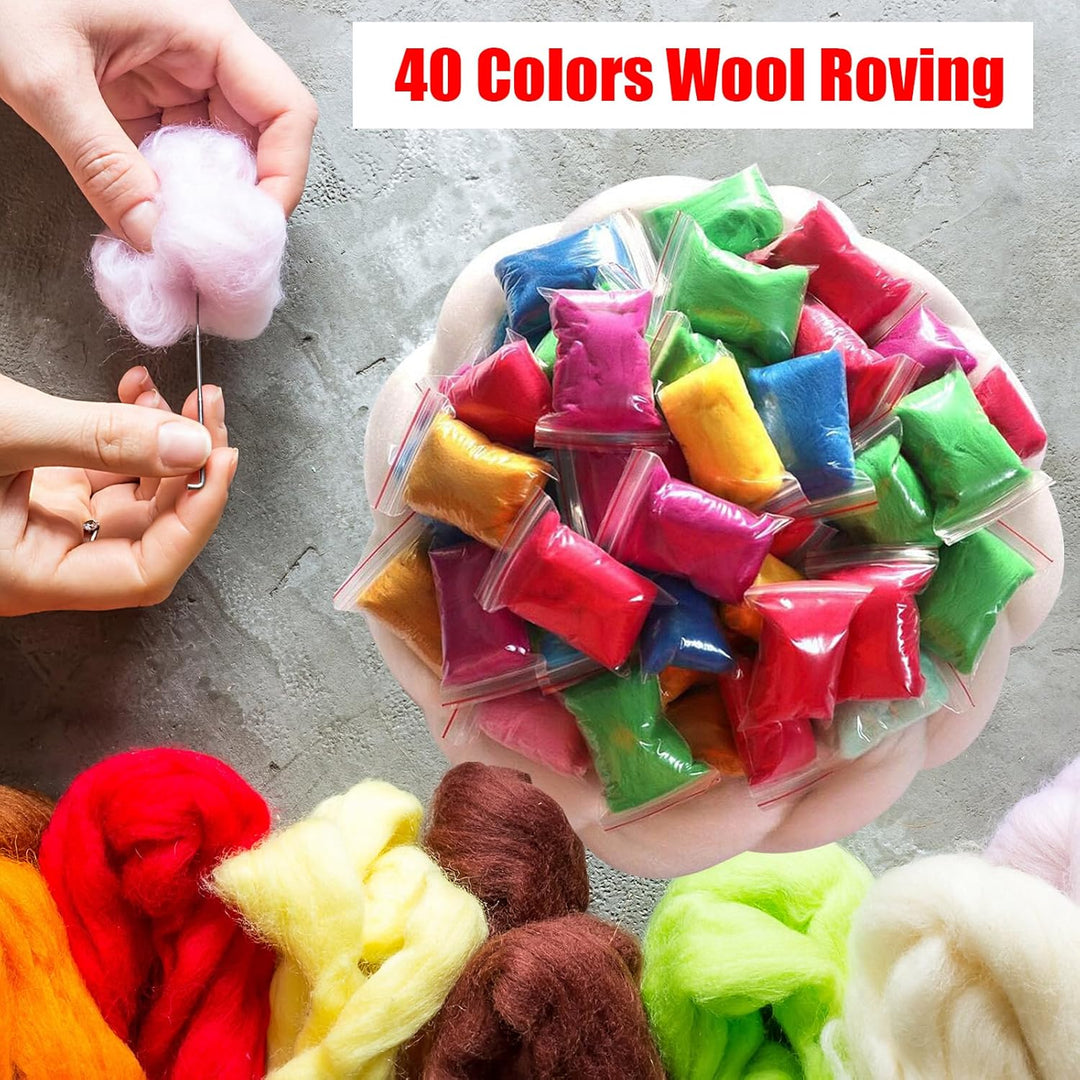 selliner Filz Set, Nadelfilz Set mit 40 Farben Filzwolle Roving,Komplettes Filzset für Anfänger mit