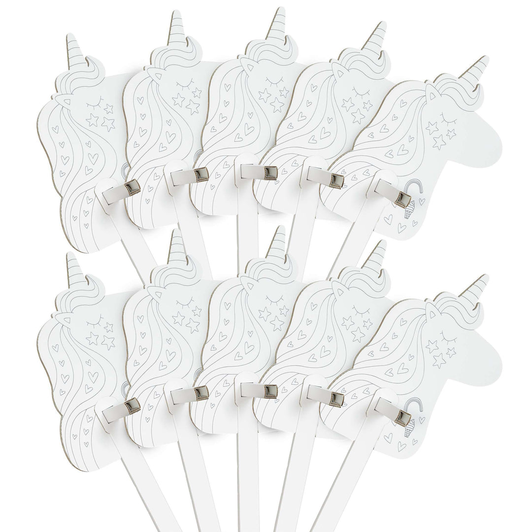 Steckenpferde 10er Set aus Pappe 115 x 40 x 25 cm Hobbyhorse Stockpferde - Einhorn Regenbogen Ausmal