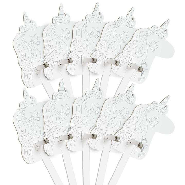 Steckenpferde 10er Set aus Pappe 115 x 40 x 25 cm Hobbyhorse Stockpferde - Einhorn Regenbogen Ausmal