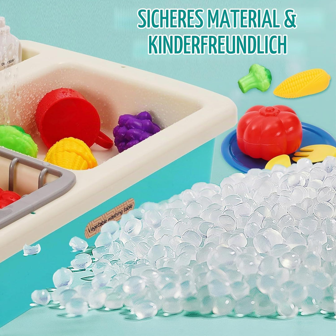 Spielspüle Kinder,Küchenspüle Spielzeug Set mit Wasserkreislauf,Elektrischem Wasserhahn,Rollenspiel-