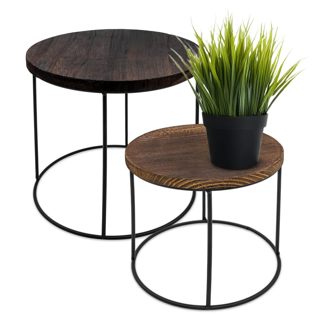 Holz Blumenhocker rund - 2er Set - Pflanzenhocker Hocker Blumenständer Pflanzenständer